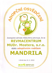 Adopční osvědčení Revmacentrum MUDr. Mostera, s.r.o.